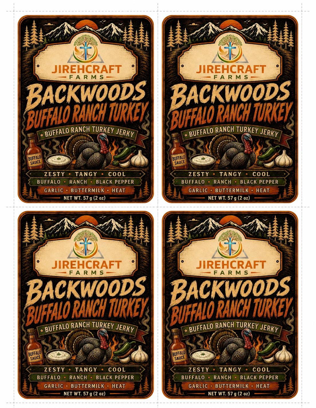 Original JirehCraft Farms Backwoods Buffalo Ranch Turkey turkey jerky label