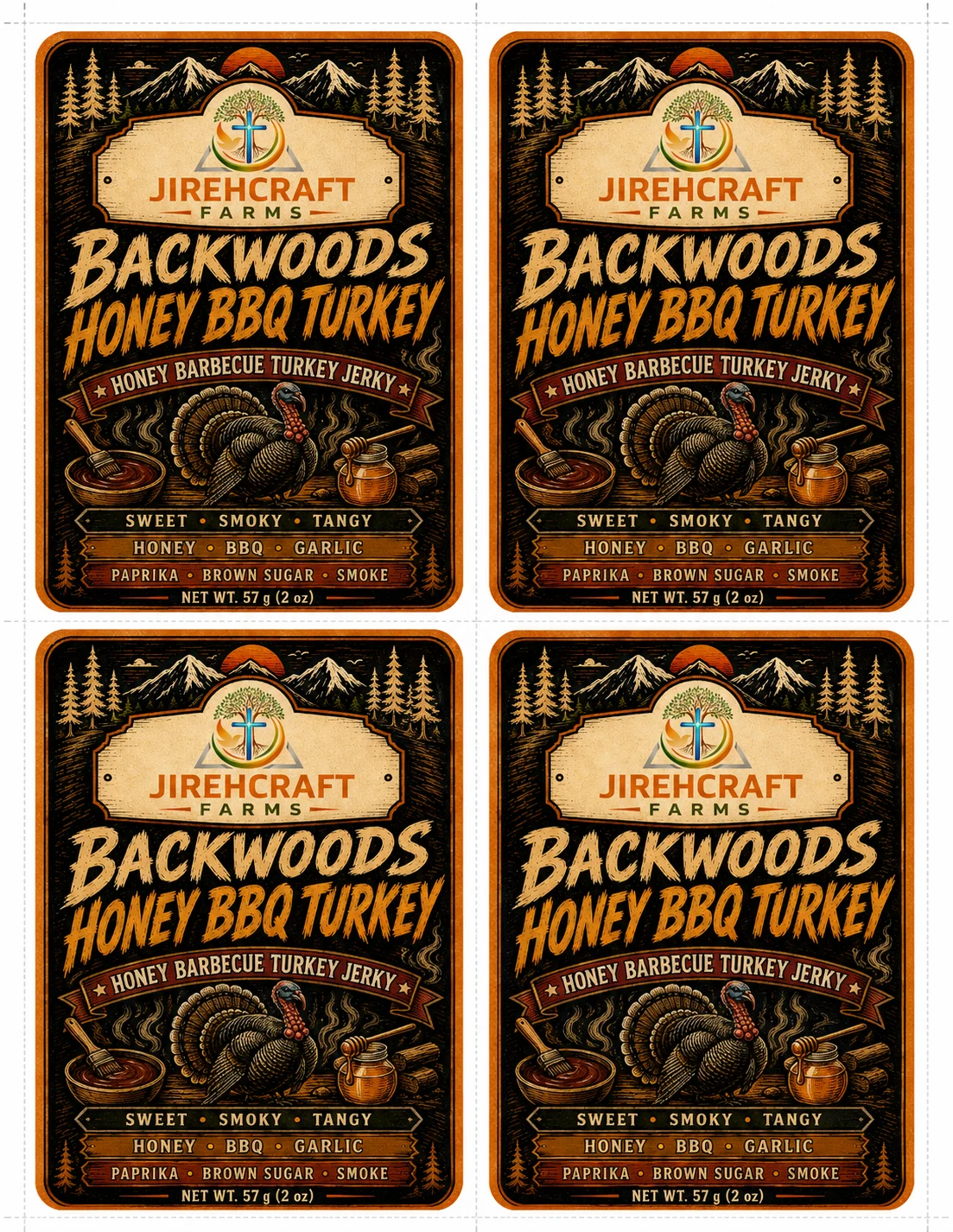 Original JirehCraft Farms Backwoods Honey BBQ Turkey turkey jerky label