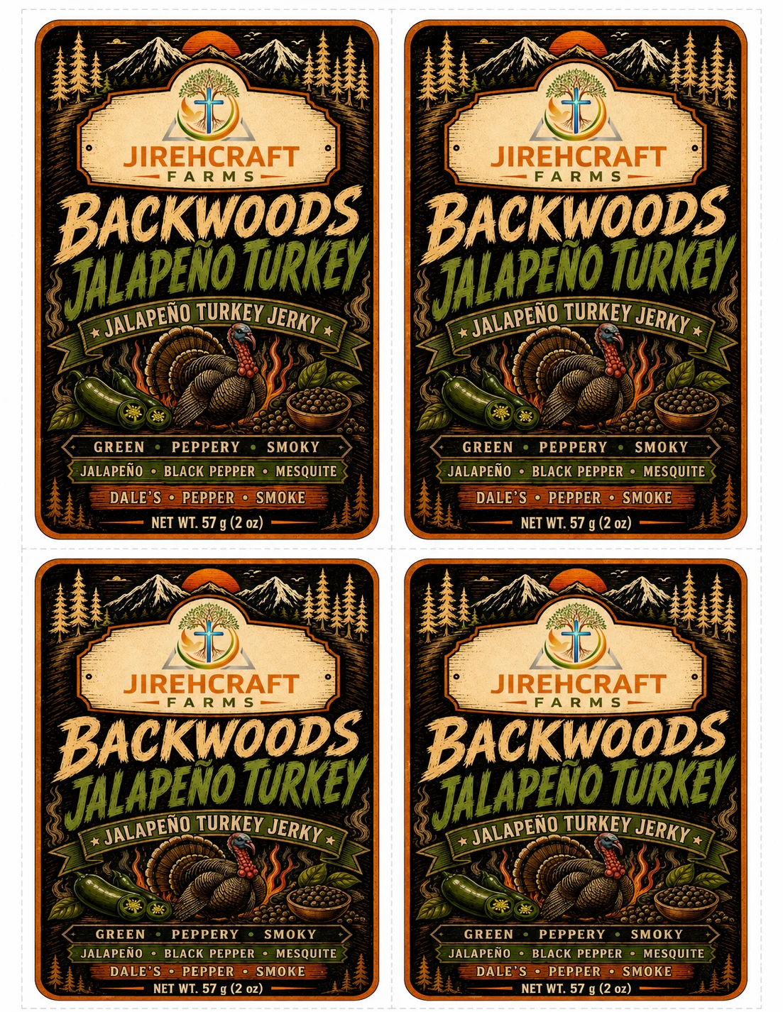 Original JirehCraft Farms Backwoods Mild Jalapeño Turkey turkey jerky label
